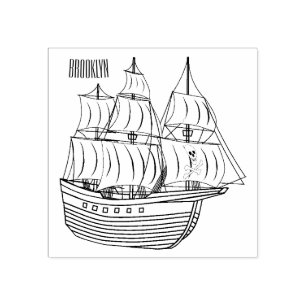 Pirate ship cartoon illustration rubber stamp
