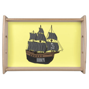 Pirate ship cartoon illustration serving tray