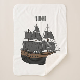 Pirate ship cartoon illustration sherpa blanket