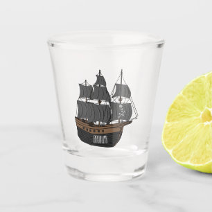 Pirate ship cartoon illustration shot glass