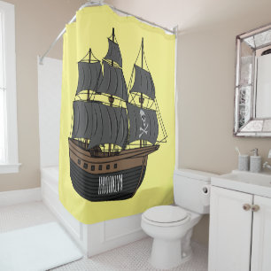 Pirate ship cartoon illustration  shower curtain