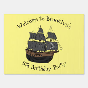 Pirate ship cartoon illustration sign