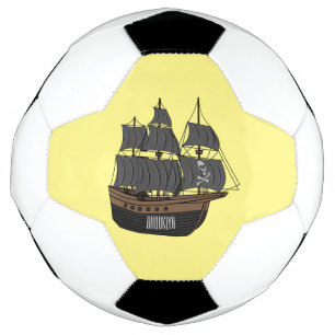 Pirate ship cartoon illustration  soccer ball