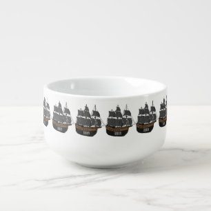 Pirate ship cartoon illustration soup mug