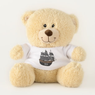 Pirate ship cartoon illustration  teddy bear