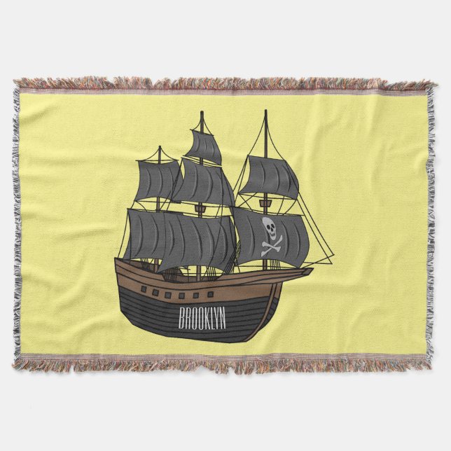 Pirate ship cartoon illustration  throw blanket (Front)