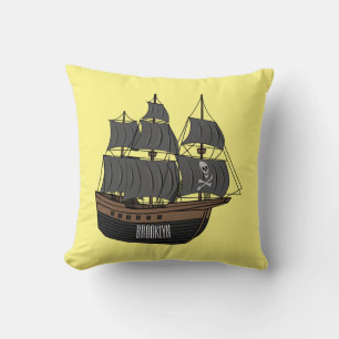 Pirate ship cartoon illustration  throw pillow