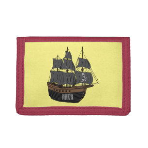 Pirate ship cartoon illustration  trifold wallet