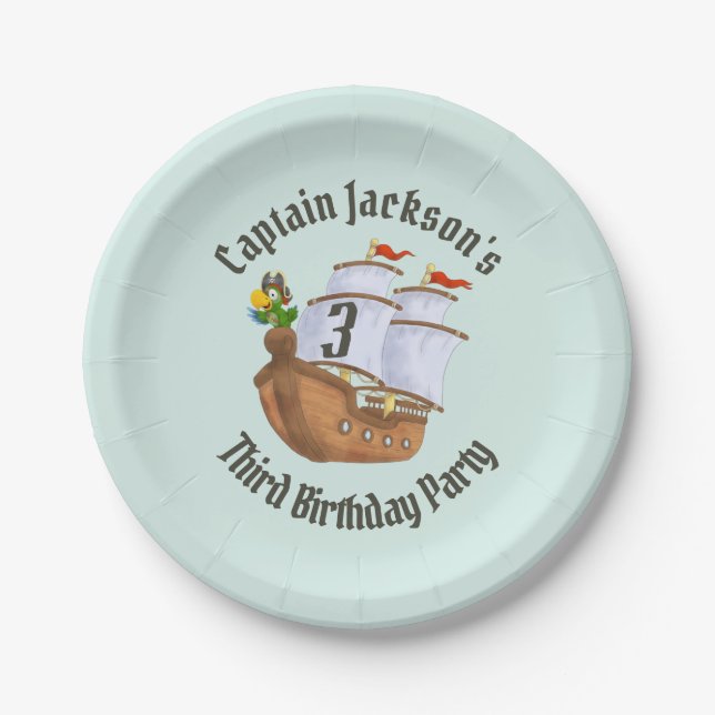 Pirate Ship Children's Birthday Party Paper Plates (Front)