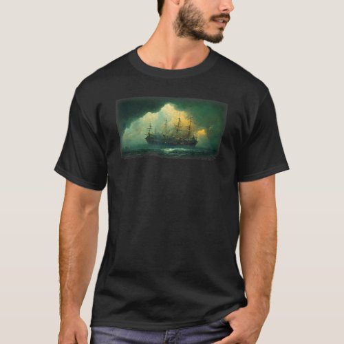 Pirate Ship Comes Out Of Thick Fog Heavy Dark Thun T_Shirt