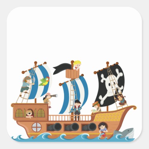 Pirate ship corsair square sticker