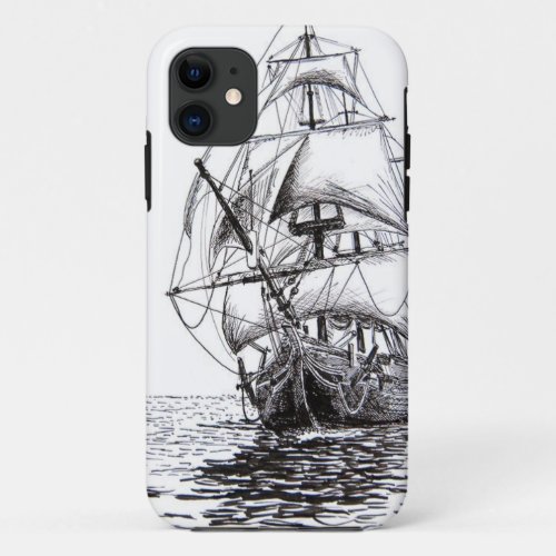 Pirate Ship Drawing design iPhone 11 Case