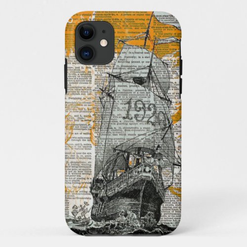 Pirate Ship Drawing design newspaper iPhone 11 Case