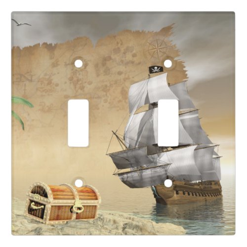 Pirate ship finding treasure _ 3D render Light Switch Cover