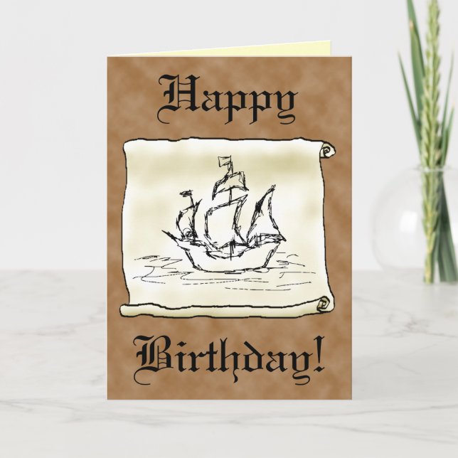 Pirate Ship Galleon Scroll! Birthday Card. Custom Card (Front)