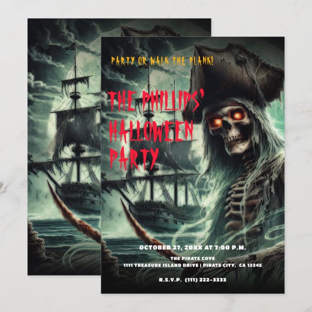 Pirate Ship Ghost Halloween Costume Party Invitation (Front/Back)