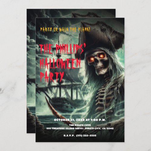 Pirate Ship Ghost Halloween Costume Party Invitation