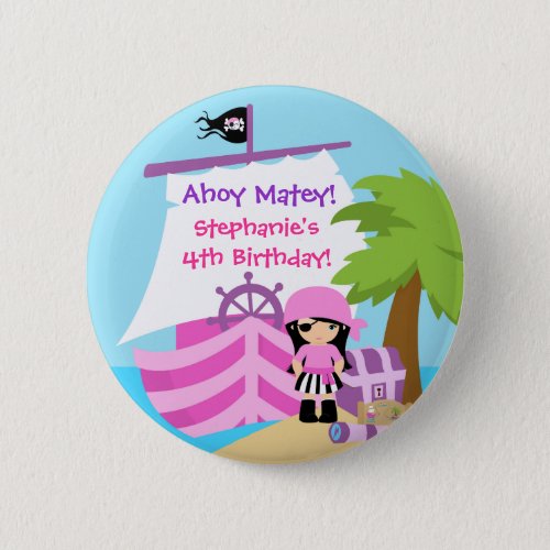 Pirate Ship Girl Birthday Party Button