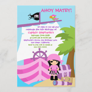 Pirate Ship Girl Birthday Party Invitation