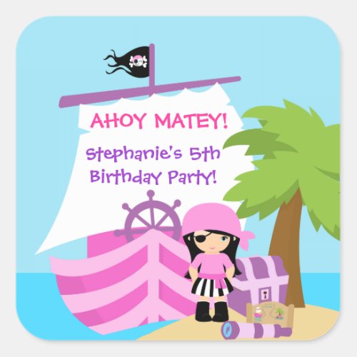Pirate Ship Girl Birthday Party Sticker