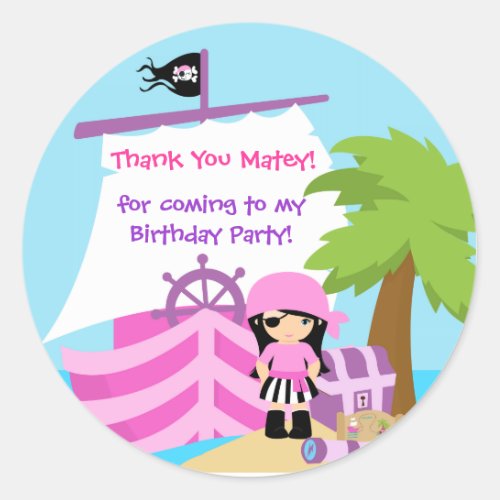 Pirate Ship Girl Birthday Thank You Sticker