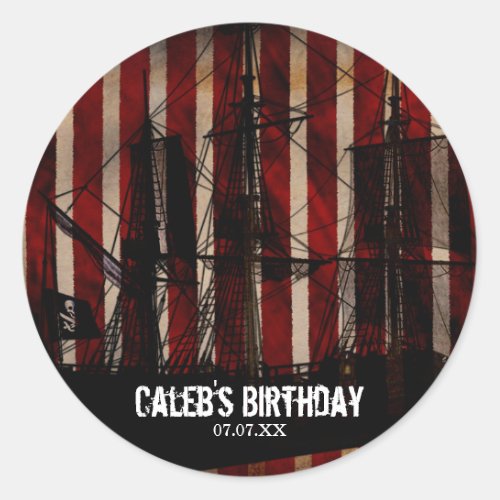 Pirate Ship Grunge Birthday Party Favor Stickers