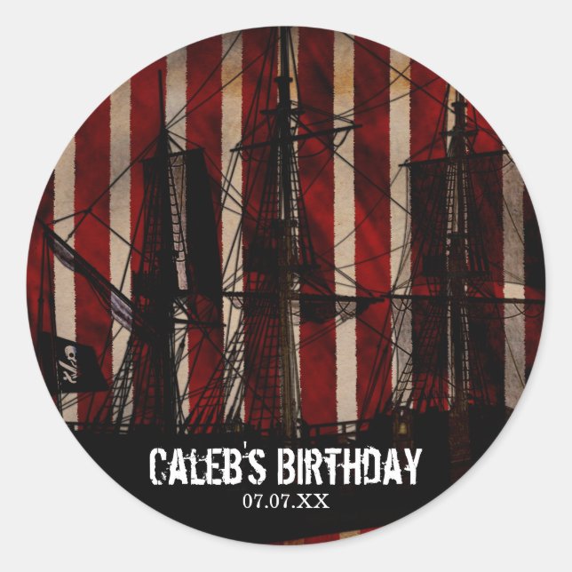 Pirate Ship Grunge Birthday Party Favor Stickers (Front)