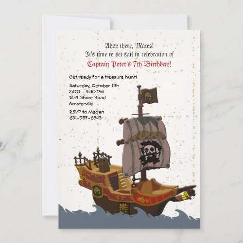 Pirate Ship Grunge Birthday Party Invitation