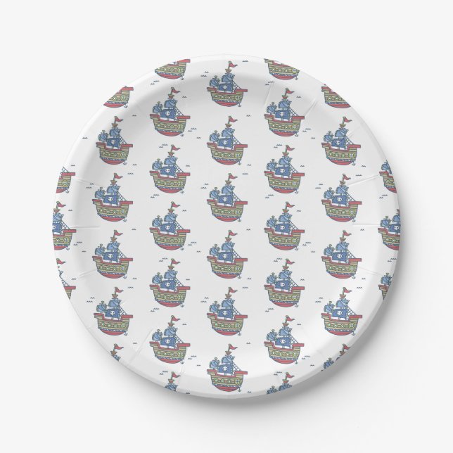 Pirate Ship Happy Birthday Paper Plates (Front)