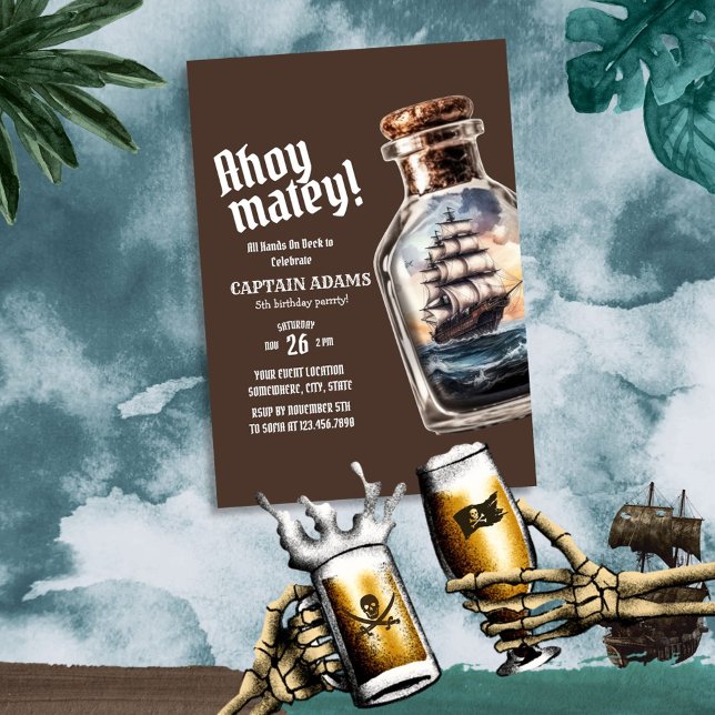Pirate Ship in a Bottle Birthday Invitation (Creator Uploaded)