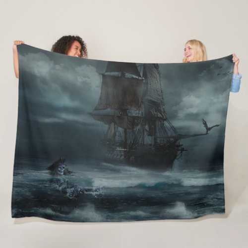 PIRATE SHIP in a STORM Fleece Blanket