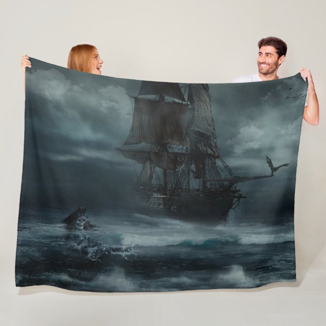 PIRATE SHIP in a STORM Fleece Blanket (In Situ)