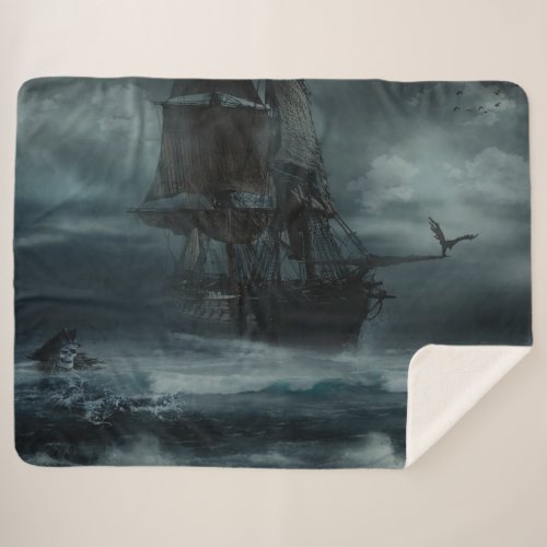 PIRATE SHIP in a STORM Sherpa Blanket