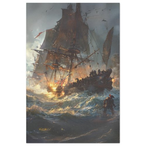 Pirate Ship in Battle Decoupage Tissue Paper