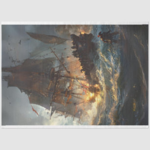 Pirate Ship in Battle Decoupage Tissue Paper