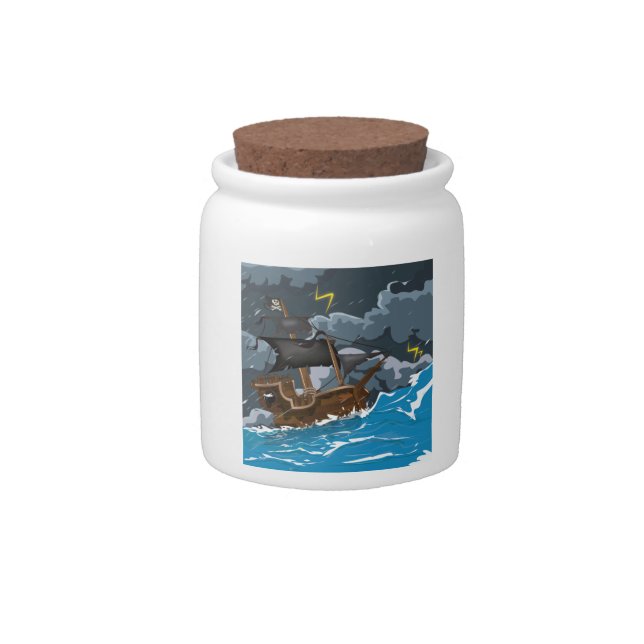Pirate Ship in Storm Candy Jar (Front)