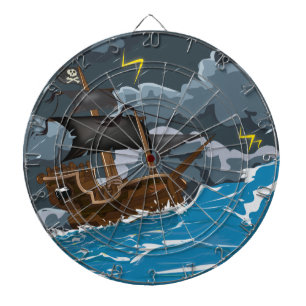 Pirate Ship in Storm Dartboard With Darts