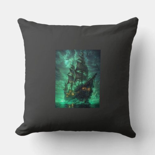 pirate ship in the dark sea Throw Pillow