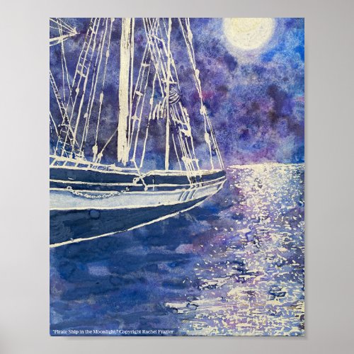 Pirate Ship in the Moonlight Poster
