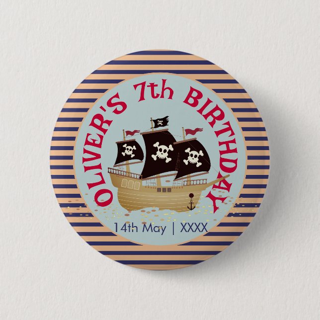 Pirate Ship Kids Birthday Party Button (Front)