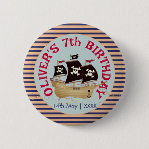 Pirate Ship Kids Birthday Party Button