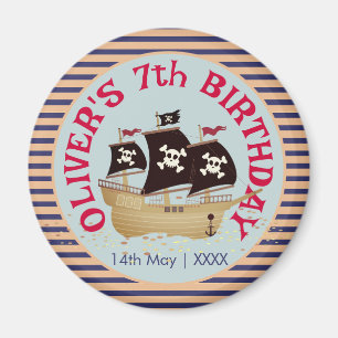 Pirate Ship Kids Birthday Party Magnet