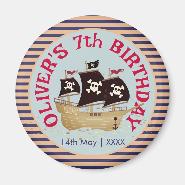 Pirate Ship Kids Birthday Party Magnet (Front)