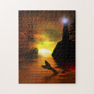 Pirate Ship, Lighthouse and Whale's Tail Jigsaw Puzzle