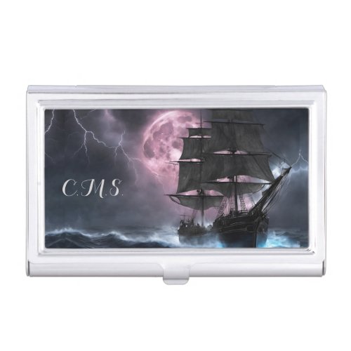 Pirate Ship lightning strawberry moon Personalize Business Card Case