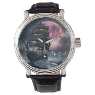 Pirate Ship lightning strawberry moon Personalize Watch