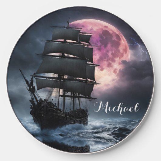 Pirate Ship lightning strawberry moon Personalize Wireless Charger (Front)