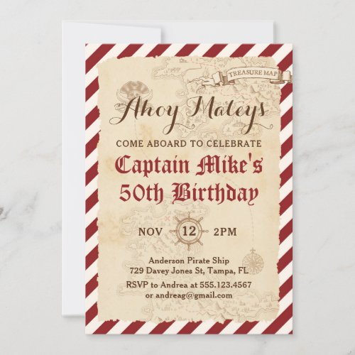 Pirate Ship Map Birthday Party Invitation