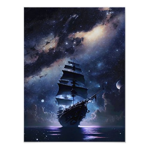 Pirate Ship on the Sea under the night Sky Photo Print