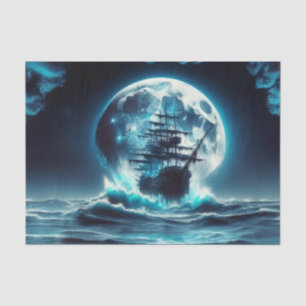 Pirate Ship on Wild Waves Moonlit Night Decoupage Tissue Paper